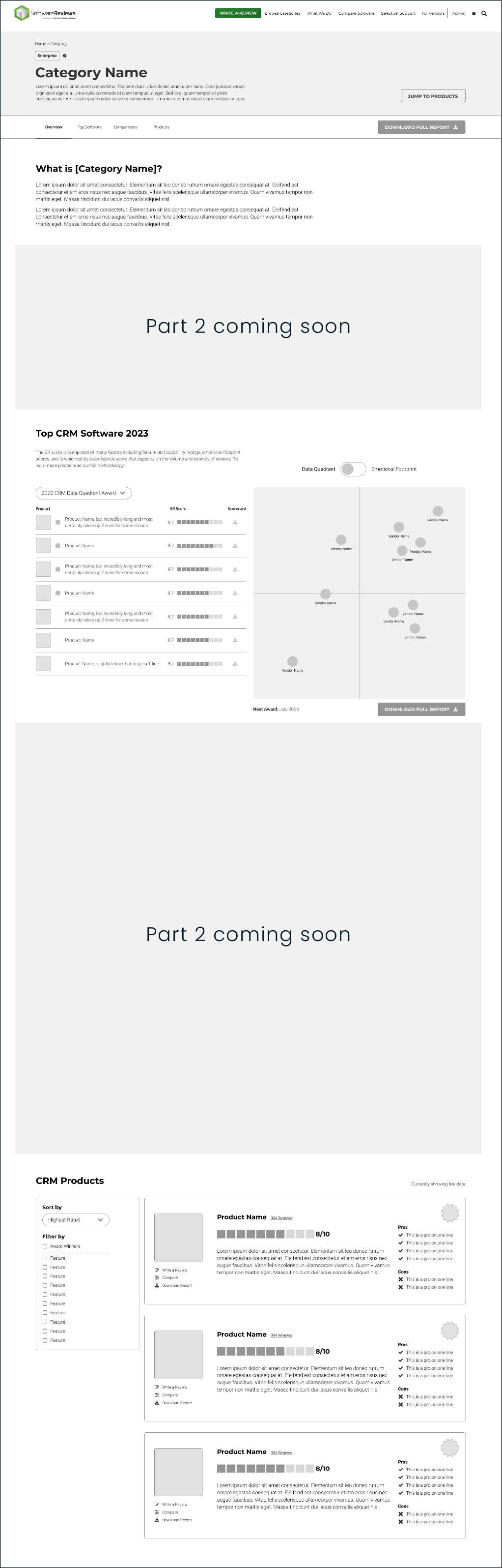 Category page wireframes
