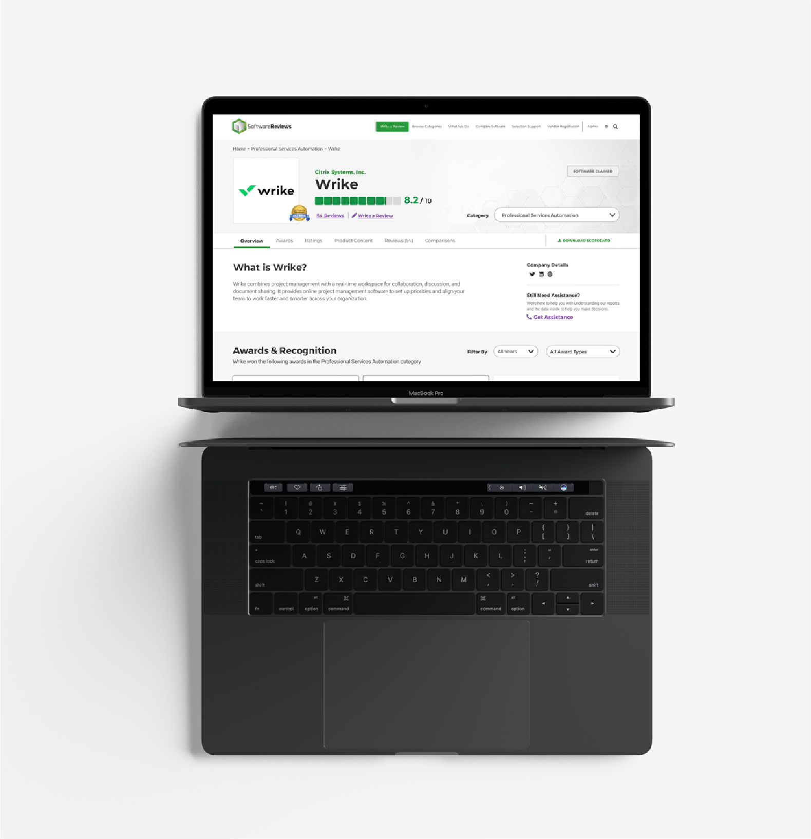 Product page on a laptop